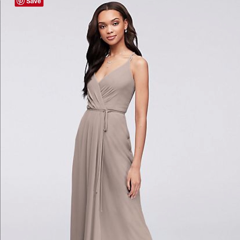 Double Strap Long Georgette Bridesmaid Wrap Dress